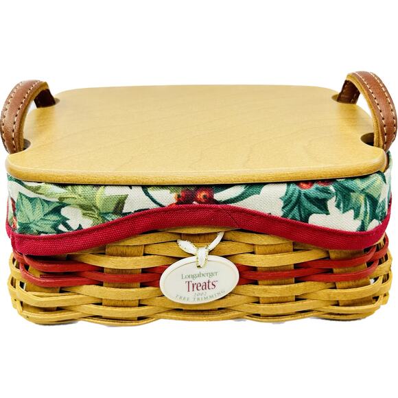 Longaberger TREATS 2002 Tree Trimming Basket Red Lid Liner Tie-on Box - Picture 1 of 11